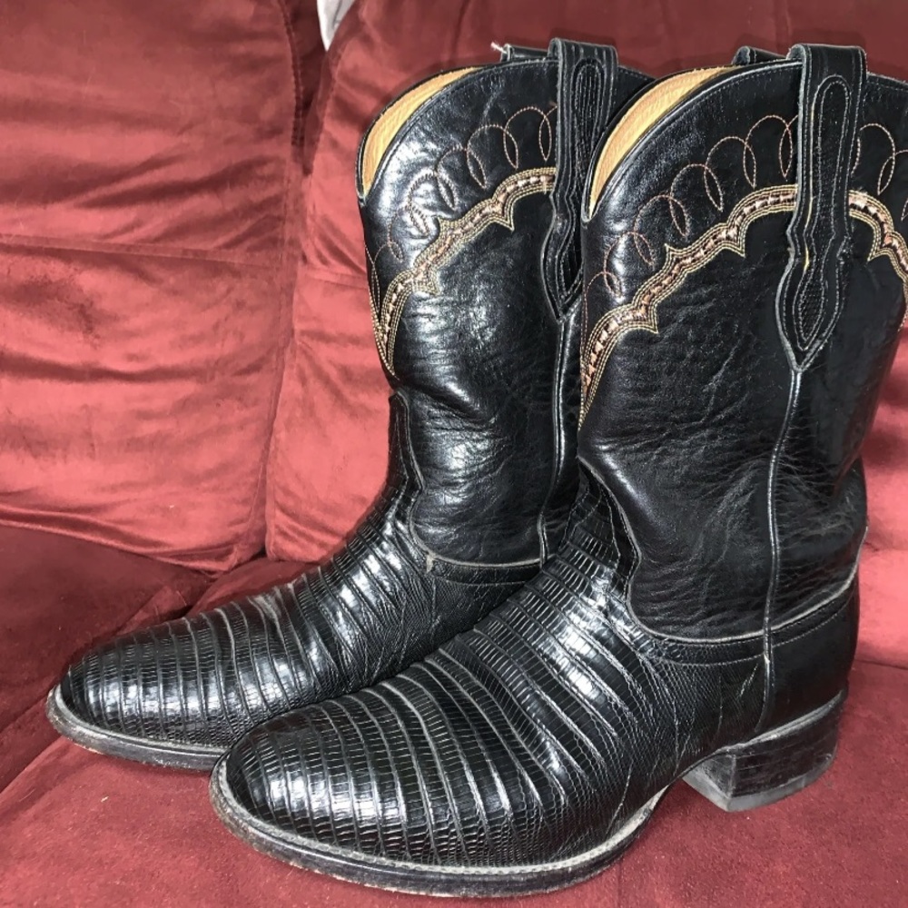 Larry Mahan Cowboy Boots Womens 8.5D Handmade Leather Lizard Skin Western Ranch